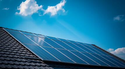 solar panels on a roof with a blue sky