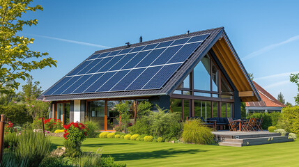 Fototapeta na wymiar solar panels on the roof of house