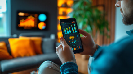 people monitoring home electricity usage with mobile app, people checking energy usage to safe electricity bill 