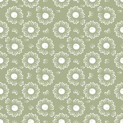 Pastel seamless pattern with cute daisies in 1970 style. Hippie aesthetic background for T-shirt, poster, card and print. Floral illustration for decor and design.