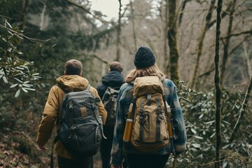 Fototapeta premium Abenteuer Natur: Junge Gruppe wandert im Wald