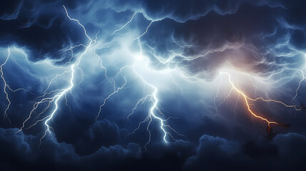 Lightning on the sky, gloomy ominous storm clouds background