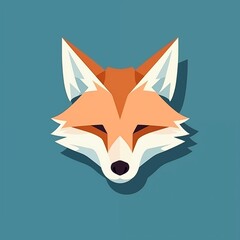 Obraz premium Simple Flat Illustration of Fox Head Isolated on Blue Background. Generative AI