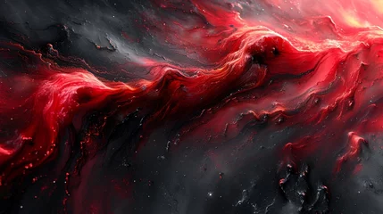 Foto op Canvas Abstrakte Schmelze: Rot durchzogen im dunklen Grund © Jibber 
