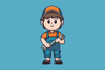 Cute Mechanic Cartoon Character Illustration