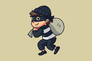 Cute Thief Cartoon Character Illustration