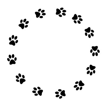 猫の肉球　足跡　円形フレーム　飾り枠　飾り罫　囲み　見出し　丸　シンプル　白バック　透過