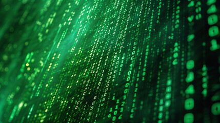 Binary Matrix Dive into the Digital Realm with a Computer Screen Background Displaying Binary Data.