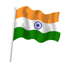 India flag on flagpole waving in wind. Vector isolated illustration of Indian flag symbol