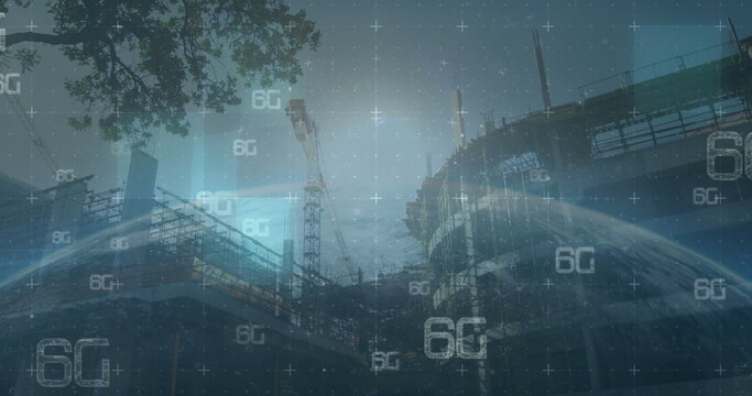 Image of scope scanning and 6g text over construction site
