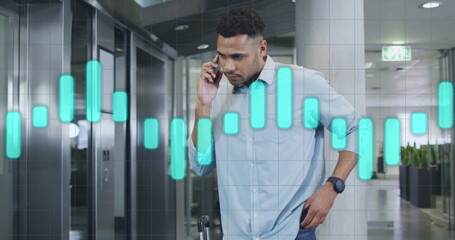 Image of data processing over biracial businessman in office