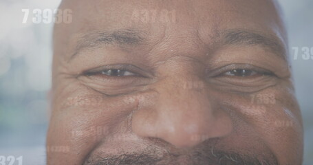 Image of medical data processing over african american male doctor in hospital