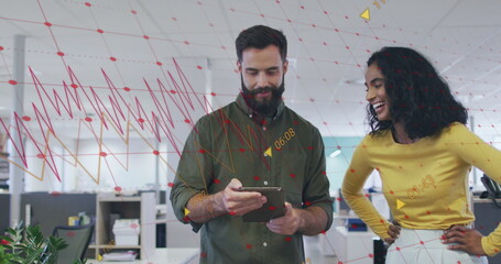 Image of data processing over diverse business people in office