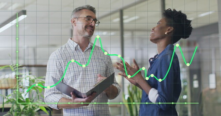 Image of data processing over diverse business people in office