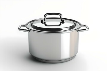 Shiny stainless steel pot on a white background. modern kitchenware for healthy cooking. simple and clean design. high-resolution image suitable for advertising. AI