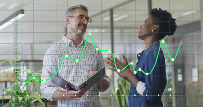 Image of data processing over diverse business people in office