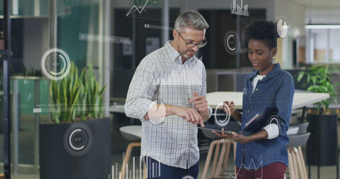 Image of data processing over diverse business people in office