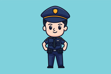 Cute Police Cartoon Character Illustration