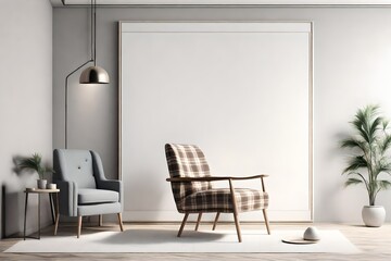 Modern minimalistic interior with an armchair. Scandinavian style. 3D render