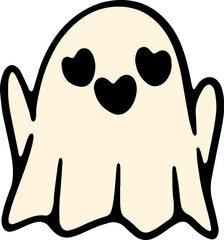 The veiled ghost is on Valentine's Day. cute hand drawn vintage style retro illustration