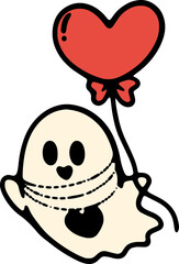 The veiled ghost is on Valentine's Day. cute hand drawn vintage style retro illustration