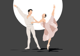 Composition from silhouettes of dancers. Color Vector illustration. Hand drawn illustration