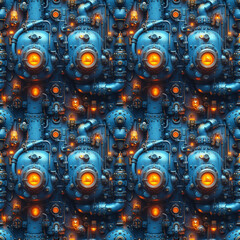 Blue Steampunk Mechanical Elements. Seamless Repeatable Background.