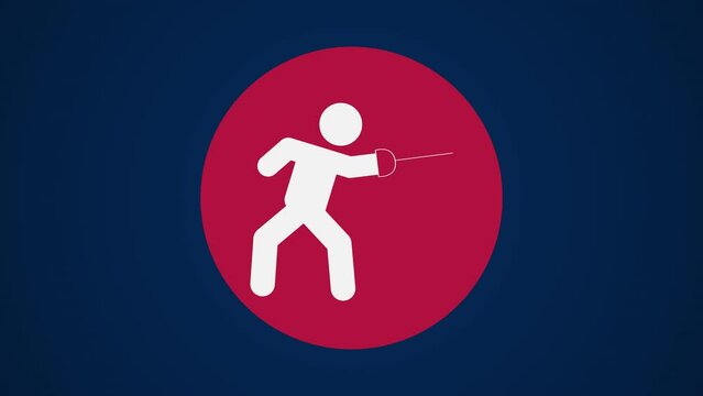 Pictograma de los Juegos Ol&iacute;mpicos en el centro con el deporte esgrima en fondo azul. 
