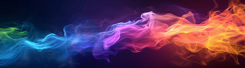 Obraz premium Abstract art colored smoke red, blue, green on black isolated background. Stop the movement of multicolored smoke on dark background