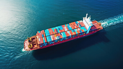 A drones-eye view of a container vessel, a marvel of maritime engineering