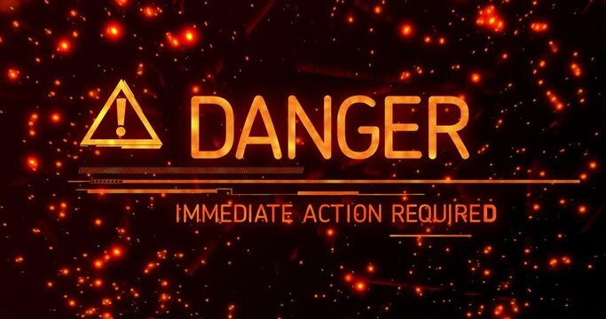Animation of danger text and exclamation mark on dark background
