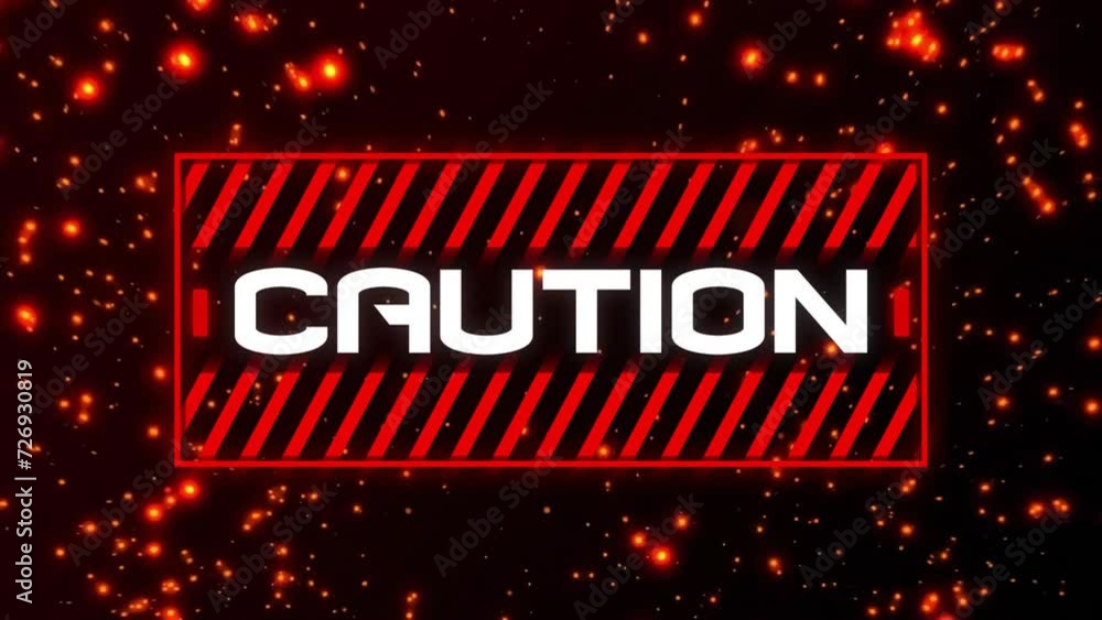 Aufkleber animation of caution text over red pattern