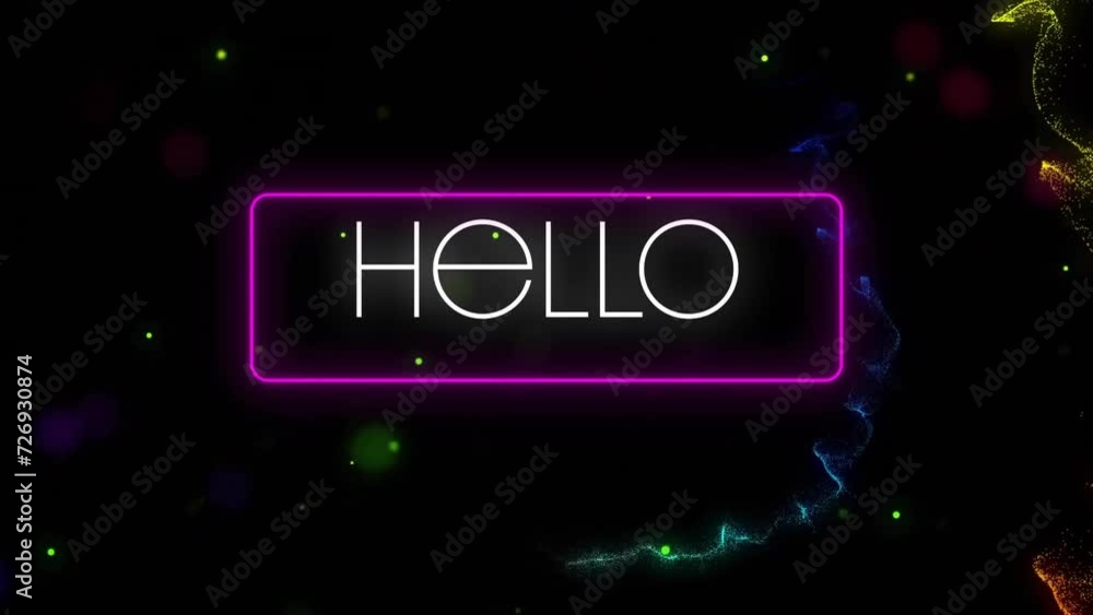 Poster Animation of hello text over glowing lights over black background