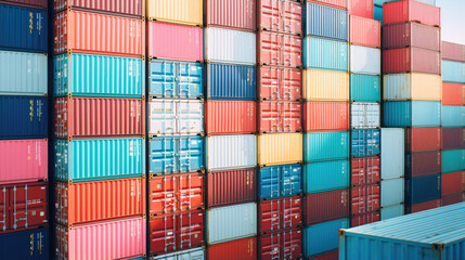 Fototapeta premium The intricate patterns of containers neatly stacked on a cargo ships deck