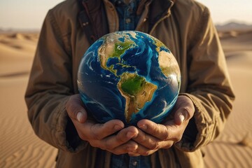 Earth-Caring Hands Embrace the Globe in a Global Harmony of Environmental Protection and Business Ecology