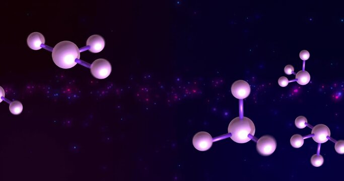 Animation of molecules and scientific data processing on dark background