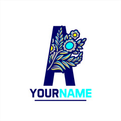 Letter A logo with floral ornament. Vector template for your corporate identity.