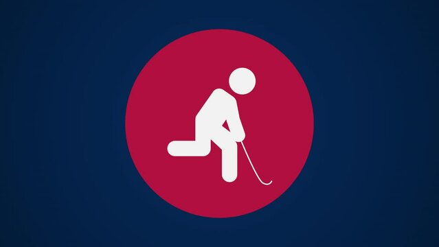Pictograma de los Juegos Ol&iacute;mpicos en el centro con el deporte hockey sobre c&eacute;sped en fondo azul. 