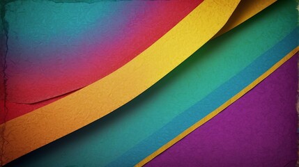 Rainbow colored background paper vintage grunge grainy texture with gold ribbon stripe from Generative AI