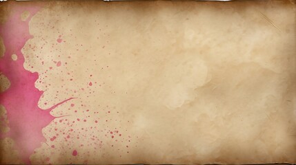 Old brown paper parchment with vintage watercolor pink ink spatter fade from Generative AI