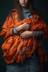 Woman in Orange Jacket Holding a Chain