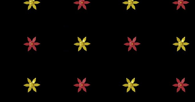 Animation of rows of chinese red and gold floral pattern on black background