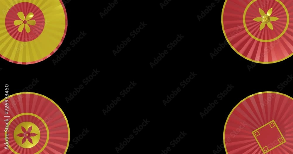 Poster animation of chinese red and gold pattern with copy space on black background
