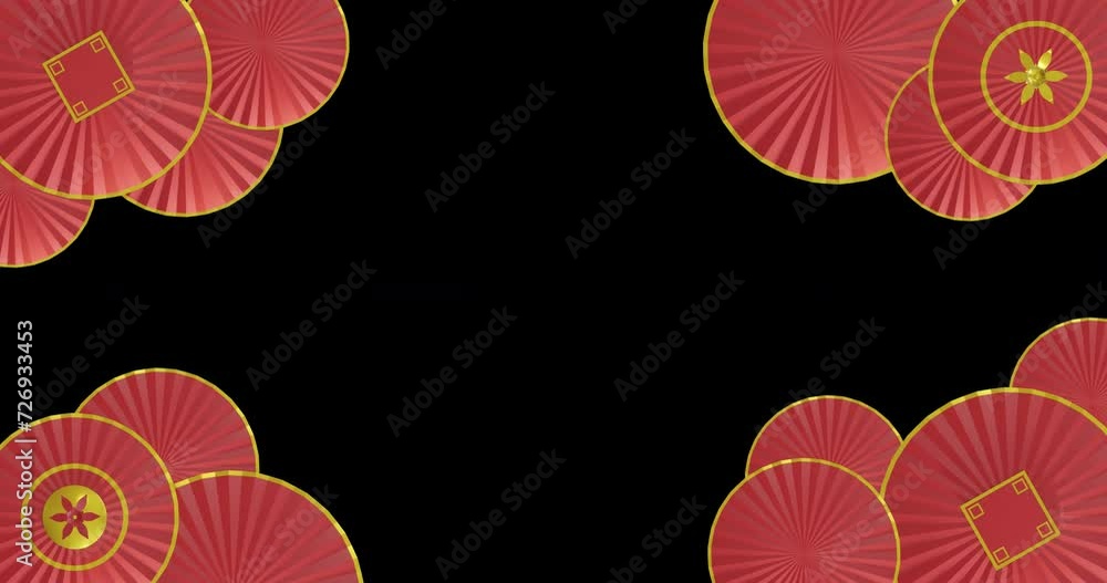 Aufkleber animation of chinese red and gold pattern with copy space on black background