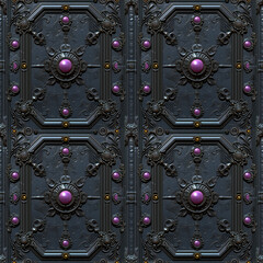 Ornate Metal Patterns with Purple Pearls. Seamless Repeatable Background.