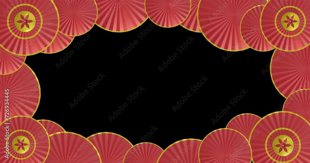 Poster animation of chinese red and gold pattern with copy space on black background