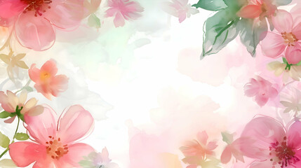 Fototapeta na wymiar Watercolor colorful spring flowers background with empty space for text. 