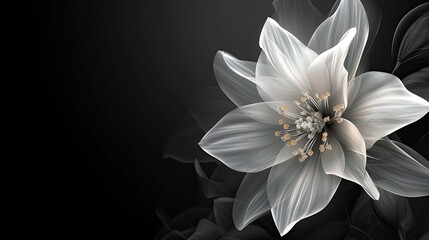 White Flower Design on Black Background, Generative AI