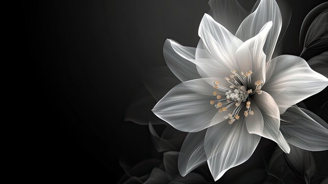Fototapeta White Flower Design on Black Background, Generative AI