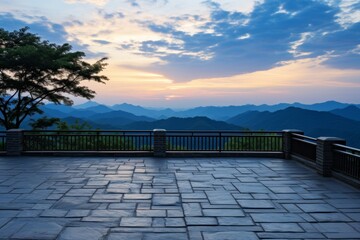 Deserted mountain road. a captivating sunset vista of an old, meandering path embraced by nature